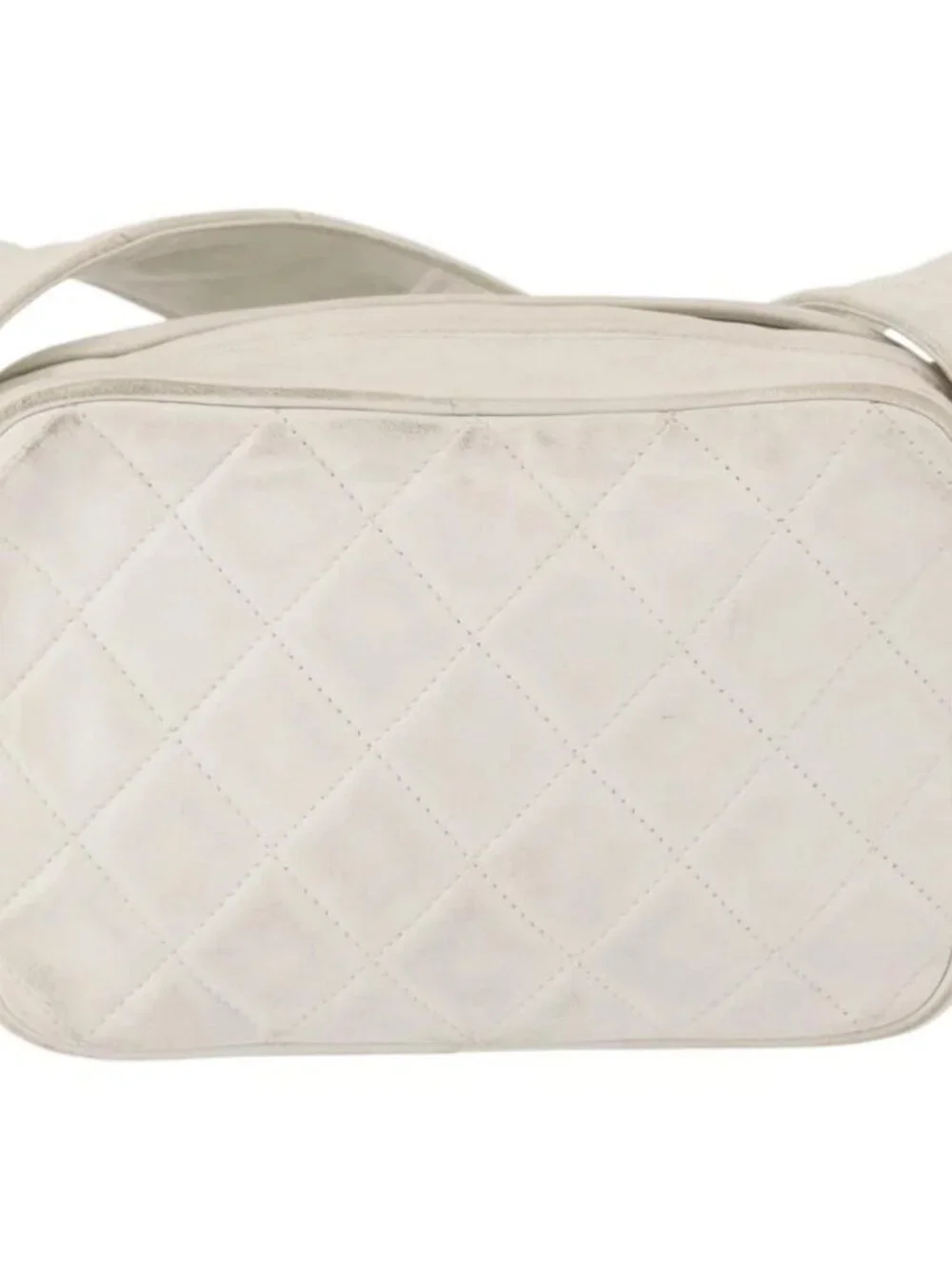 CHANEL Matelasse Shoulder Bag Lamb Skin White Gold CC Auth BA9689